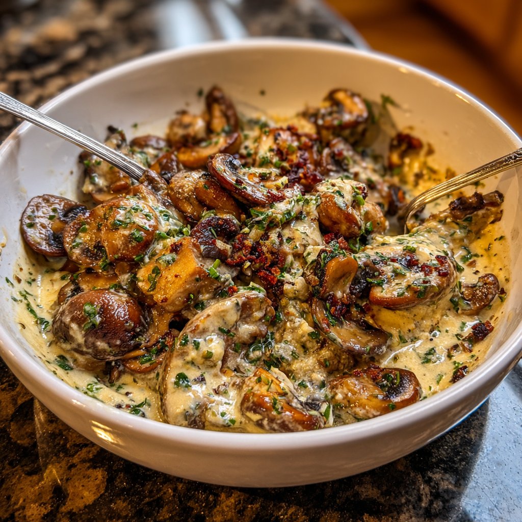 Abendessen mit cremiger Pilzpfanne