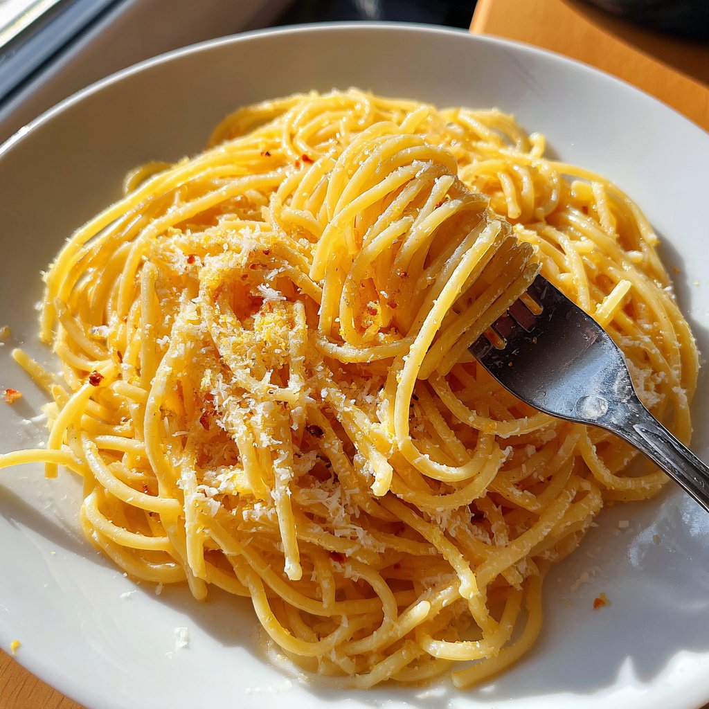 Spaghetti mit Zitronenschale und Parmesan