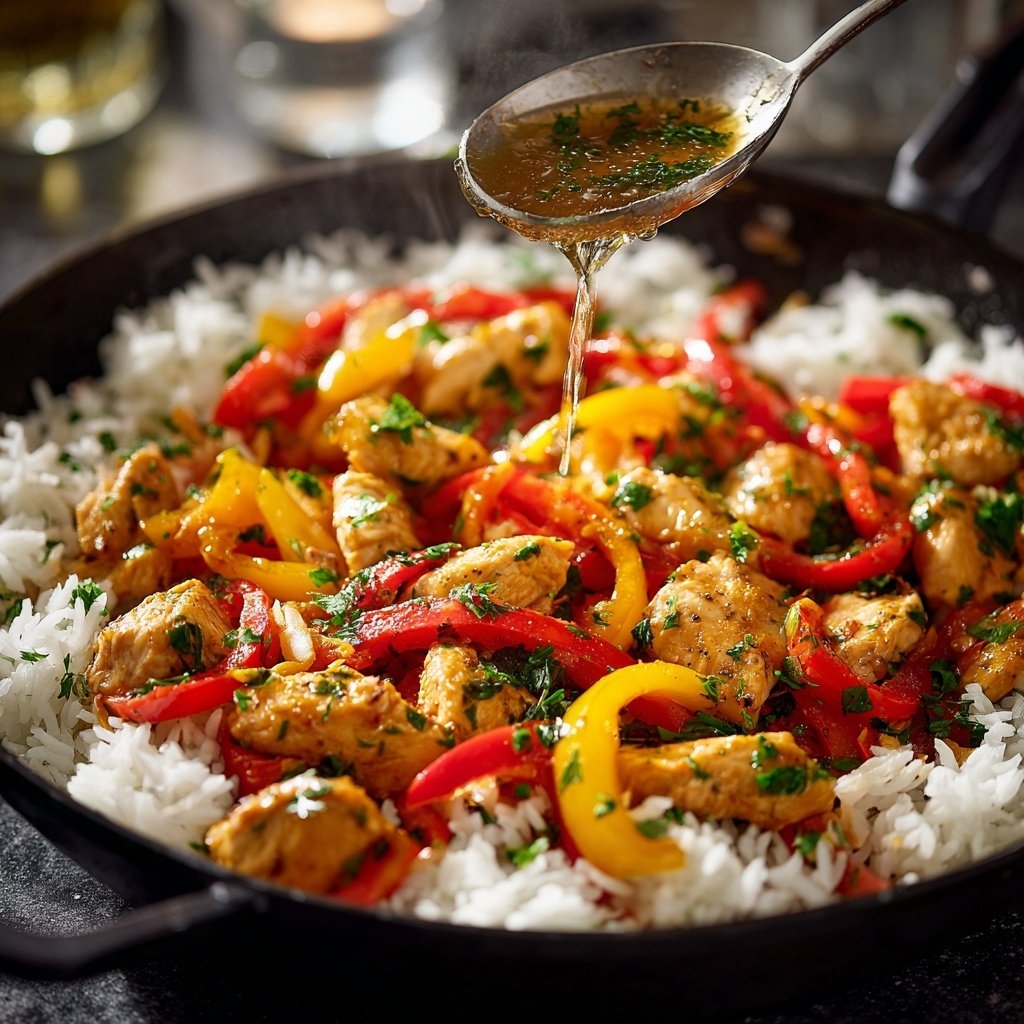 Kalorienarme Hähnchenpfanne Mit Paprika Und Reis