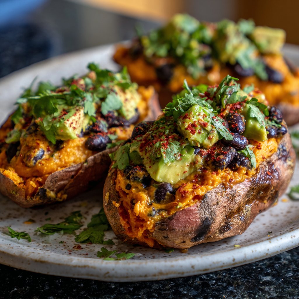 Gefüllte Süßkartoffeln mit Bohnen
